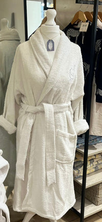 Ladies White 100% Cotton Shawl Collar Towelling Gown