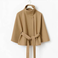Structured Funnel Neck Belted Cape Jacket