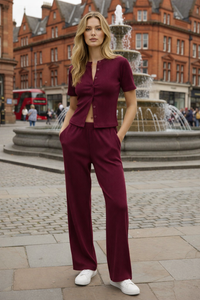 Mae Short Sleeve Rib Button Trouser Suit