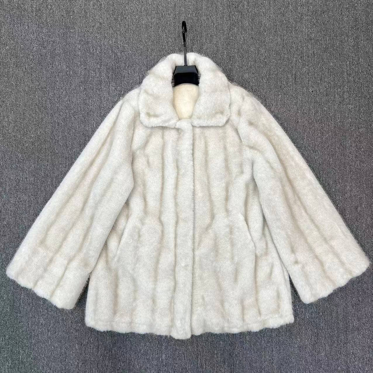 Cream Soft Plush Winter Coat with Collar