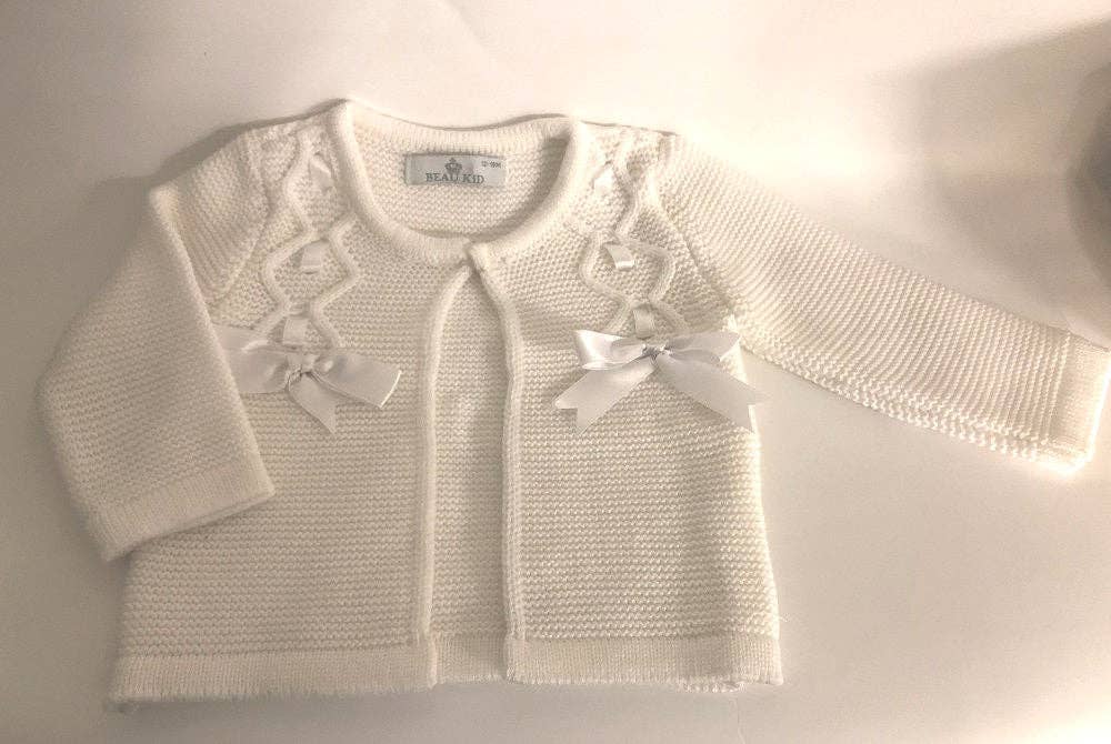 BOW CARDI - 2 Colours Ivory & Red