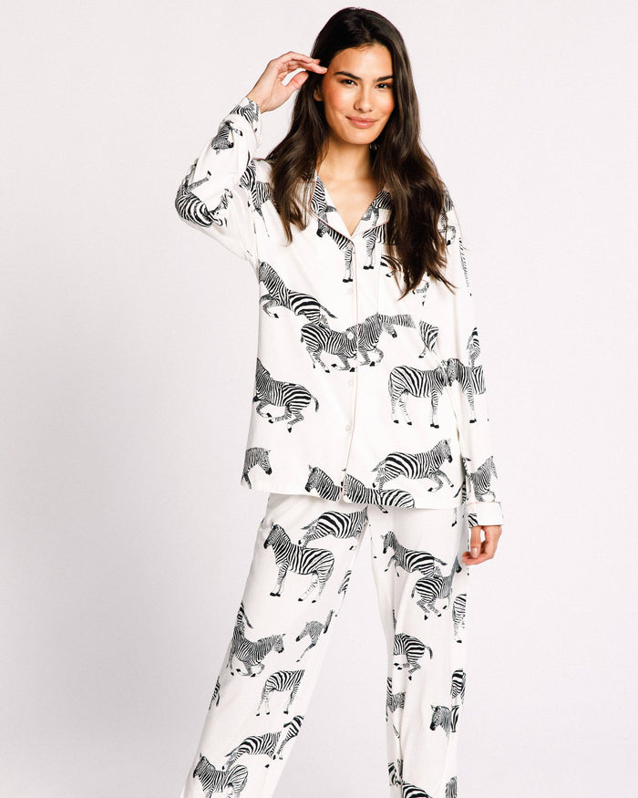 Chelsea Peers - White Zebra Print - Long Sleeved Top and Long Trousers