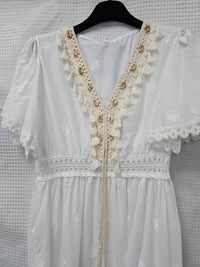 Shelley Cotton Tassle Embroidery Maxi Dress