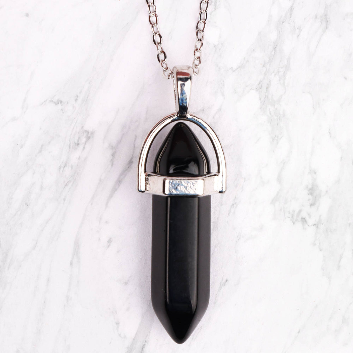 Myga Eco - Silver Plated Necklace - Obsidian Pendant