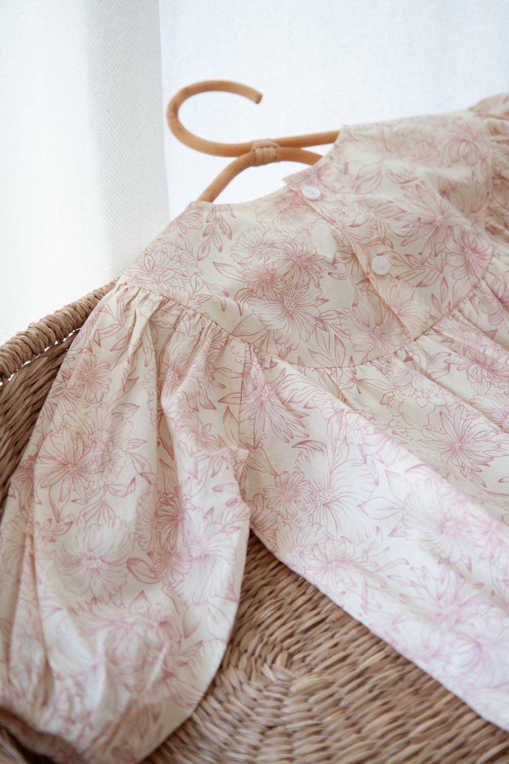 Pink/Toile Floral Long Puff Sleeve Romper