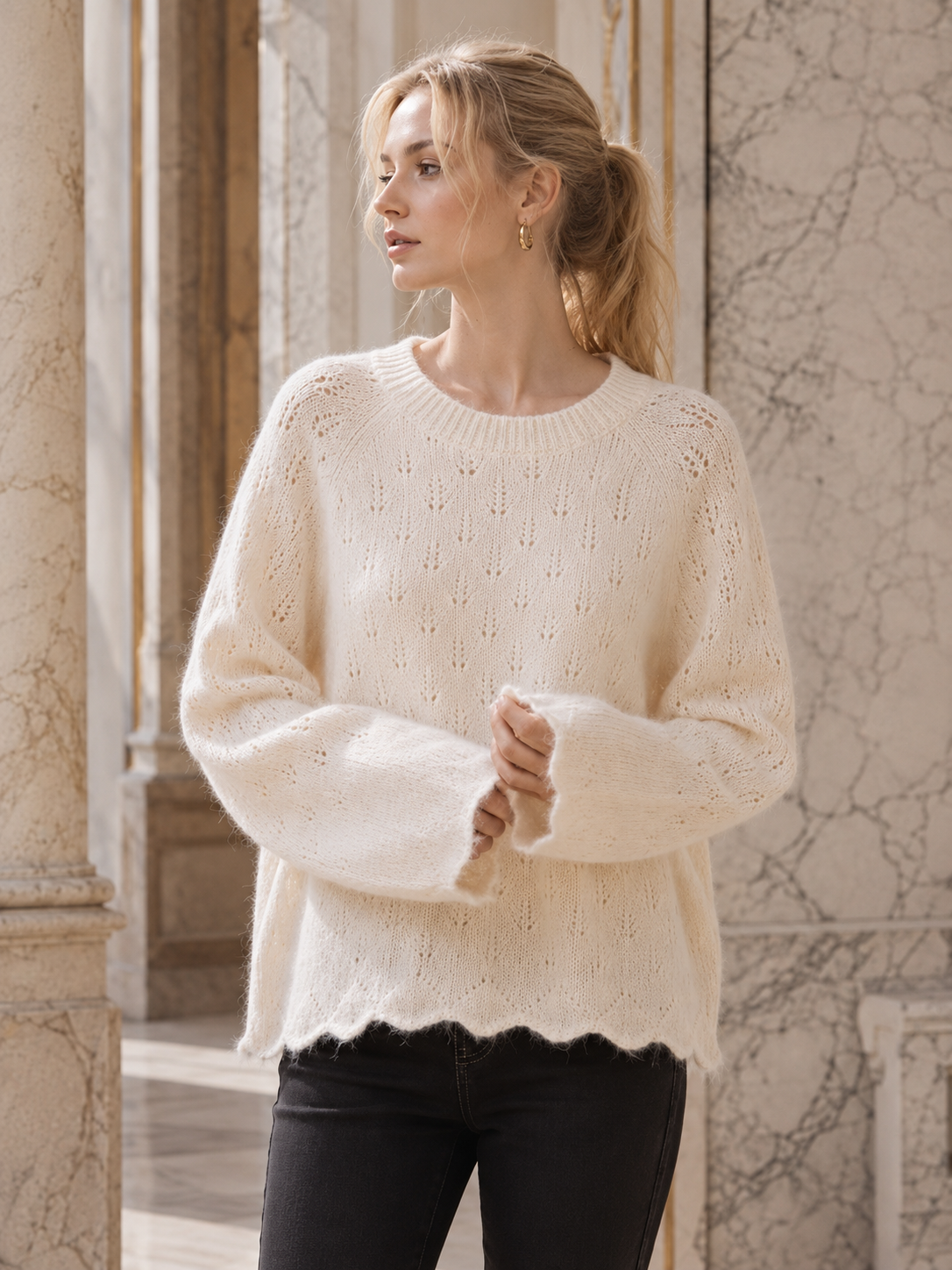 Pointelle Openwork Knitted Jumper