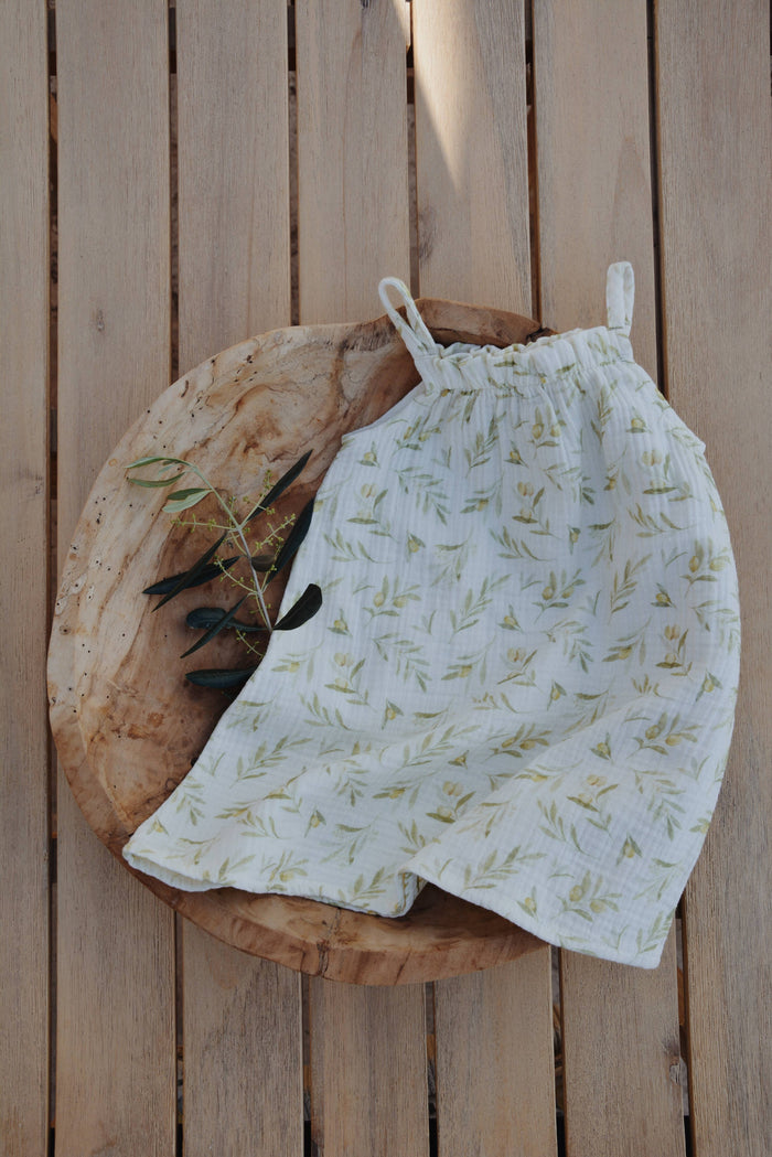Baby / Kids Summer Olive Pattern Dress 100% Cotton Muslin