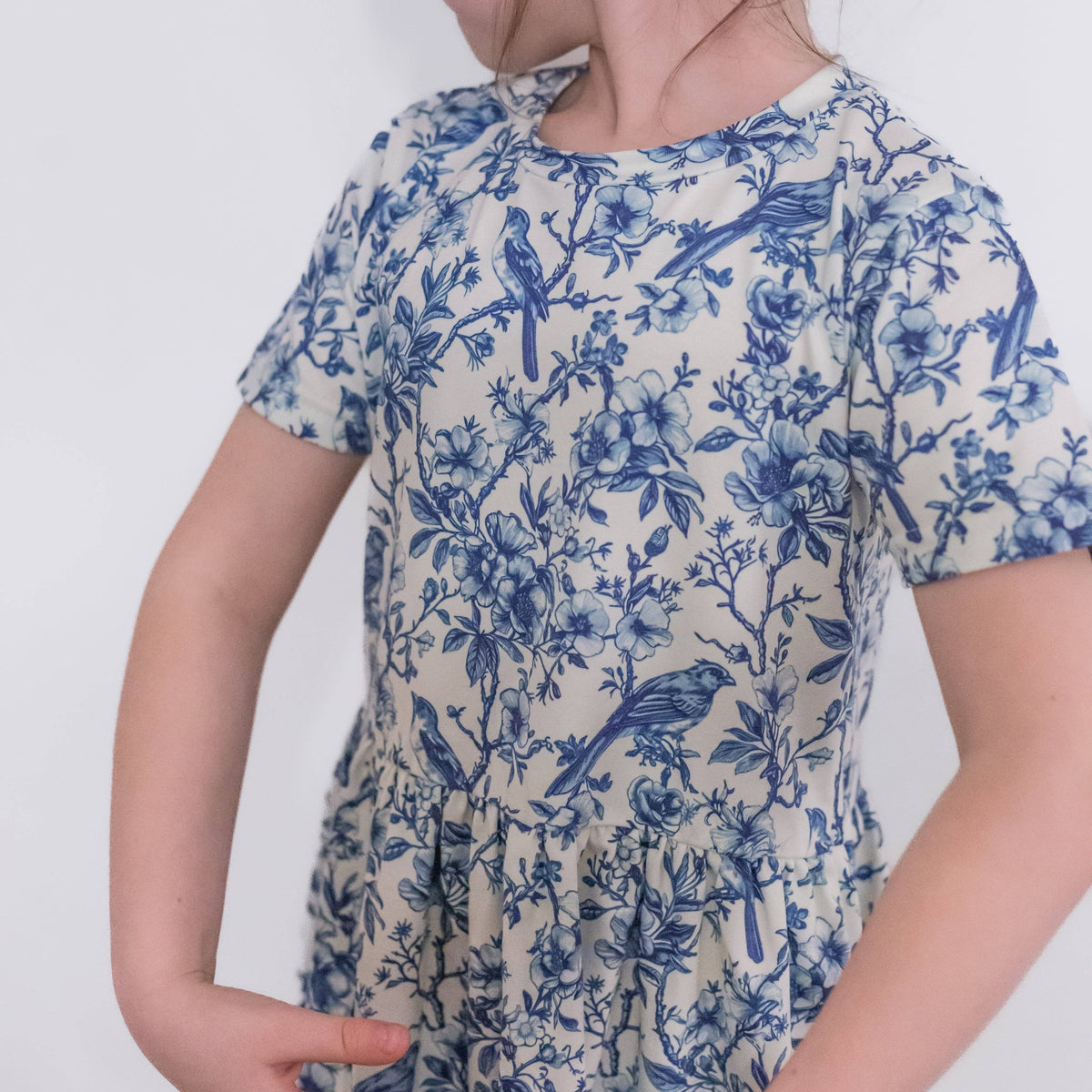 Girls Short Sleeve Cotton Dress - Willow Flower print