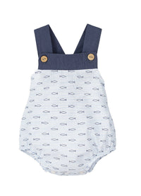 Blue and White Romper with Fish Motif