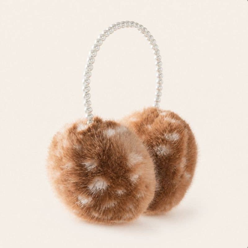 Deer Print Faux Fur Earmuffs with Pearl Headband