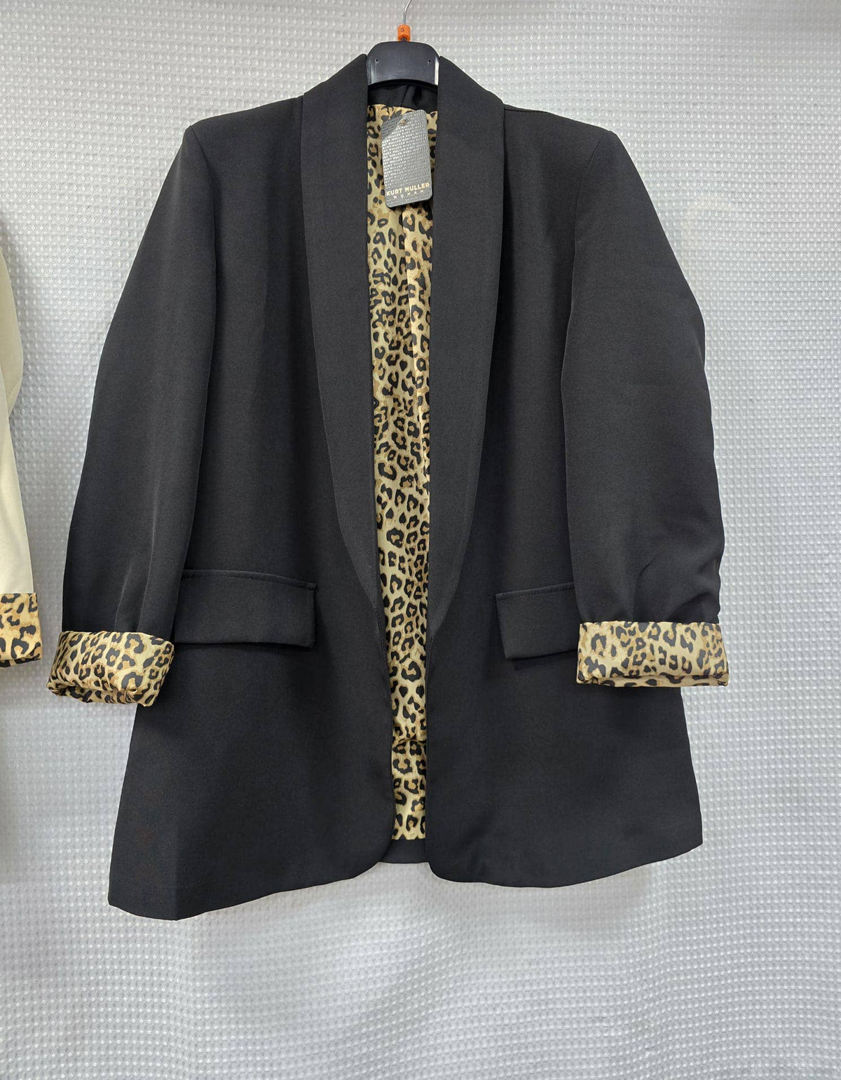 Leopard Trim Turn Up Sleeve Blazer