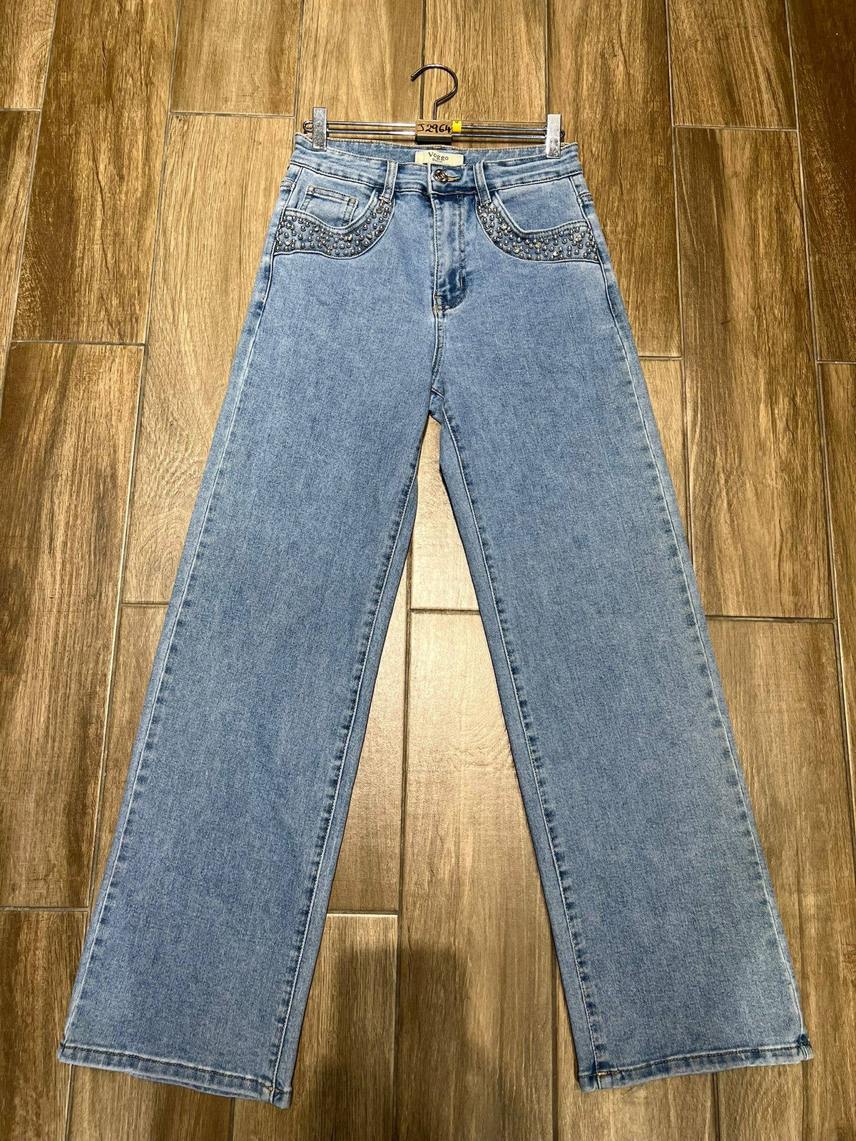 Crystal Embellished Pocket Voggo Wide Leg Jeans