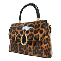 Elegant Glossy Leopard Print Top Handle Handbag-912-2