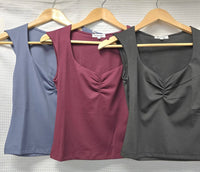 Scuba Rouched Sweetheart Neck Top: Brown