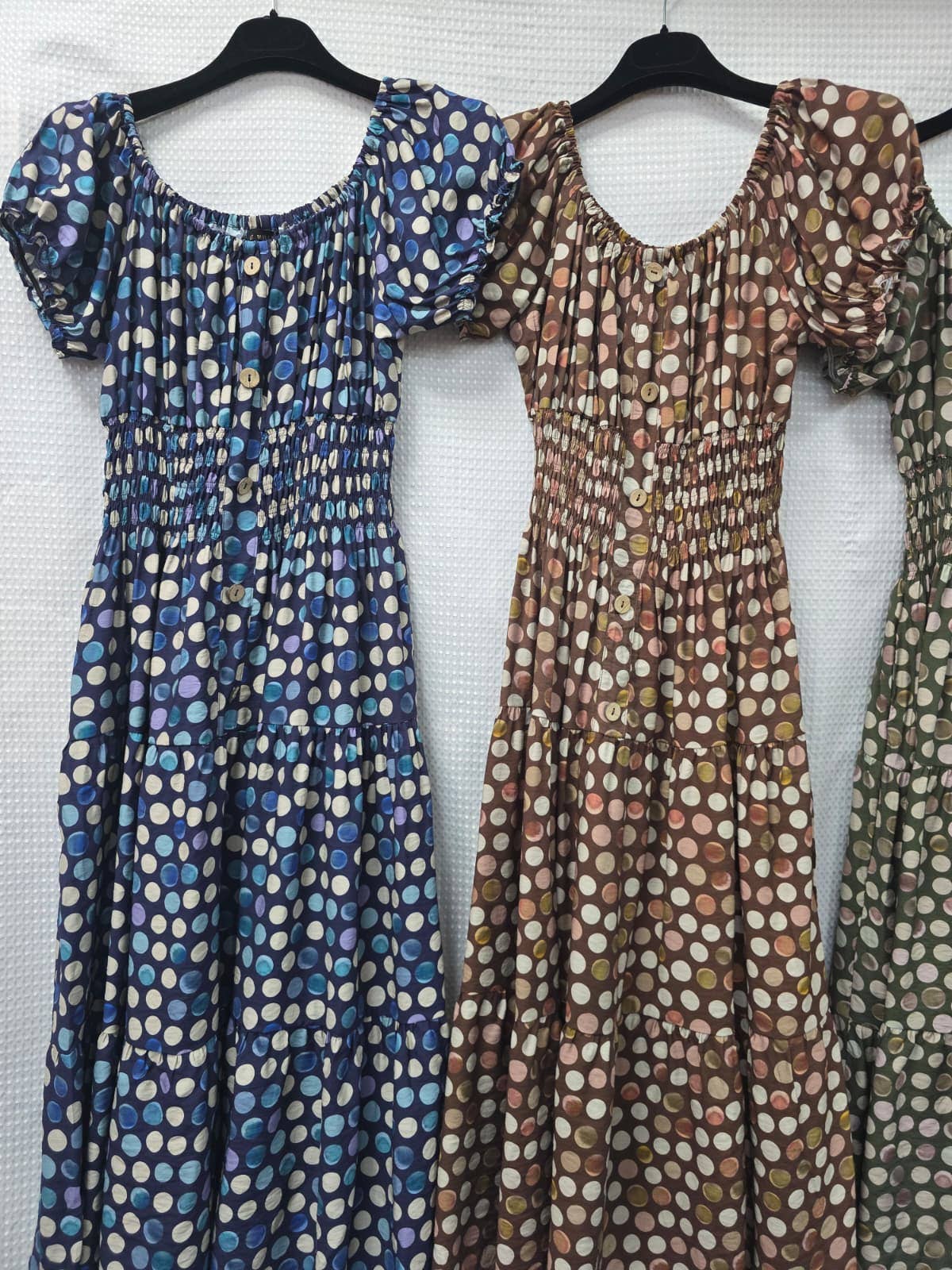 Tonal Polka Dot Midi Bardot Dress