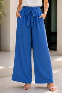 Italian Womens Belted Strap Wide Leg Palazzo Trousers