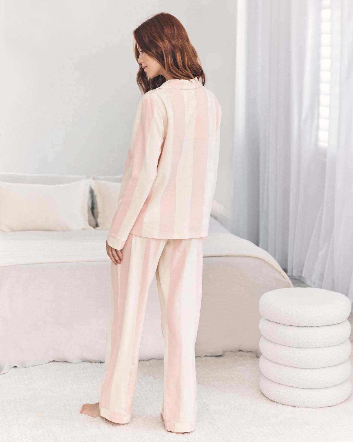 Chelsea Peers - Organic Cotton Stripe Long Pyjama Set - Dusky Pink