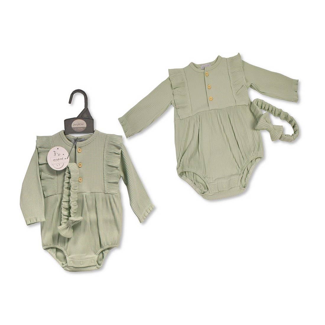 Baby Girls Long-Sleeved Bodyvest with Buttons and Headband