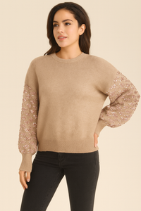 KNITTED JUMPER WITH SEQUIN EMBELLISHED PUFFY SLEEVES