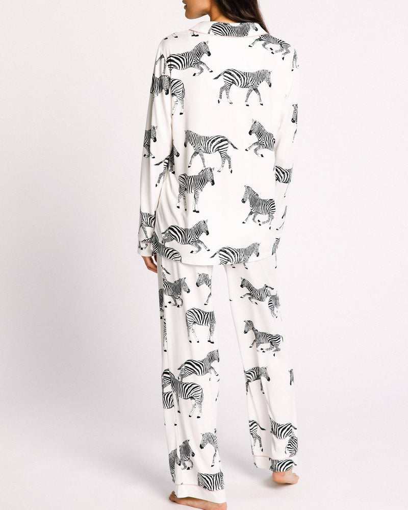 Chelsea Peers - White Zebra Print - Long Sleeved Top and Long Trousers