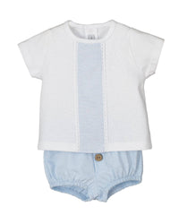 Pale Blue and White T Shirt and Short Set