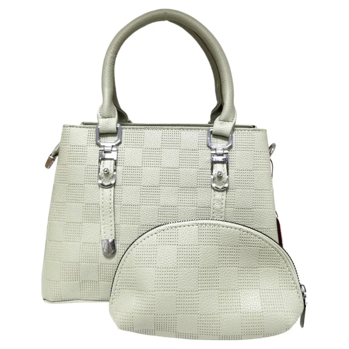Soft Check Print Silver Toned 3 Compartment 2 in 1 Bag-Y883