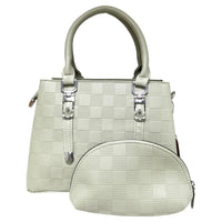 Soft Check Print Silver Toned 3 Compartment 2 in 1 Bag-Y883