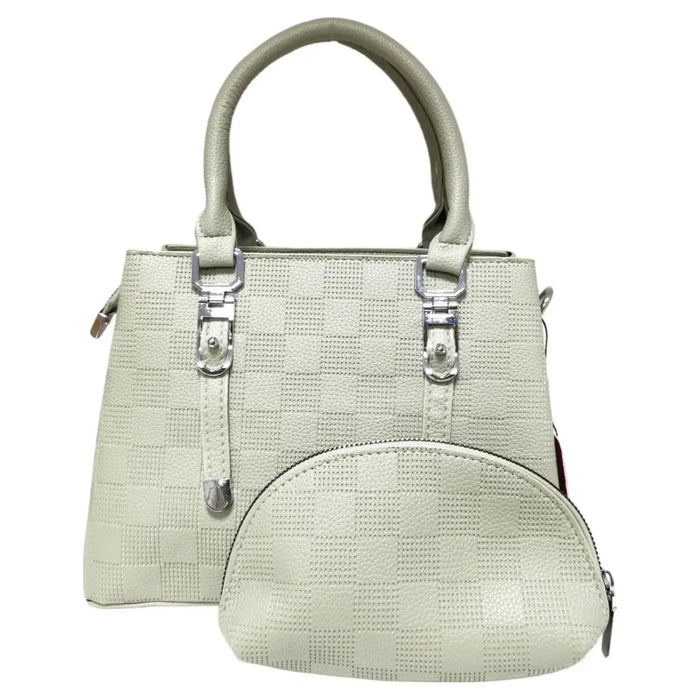 Soft Check Print Silver Toned 3 Compartment 2 in 1 Bag-Y883