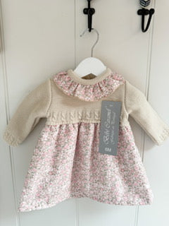 Baby Girls Floral Dress with Knitted Bodice and Floral Collar