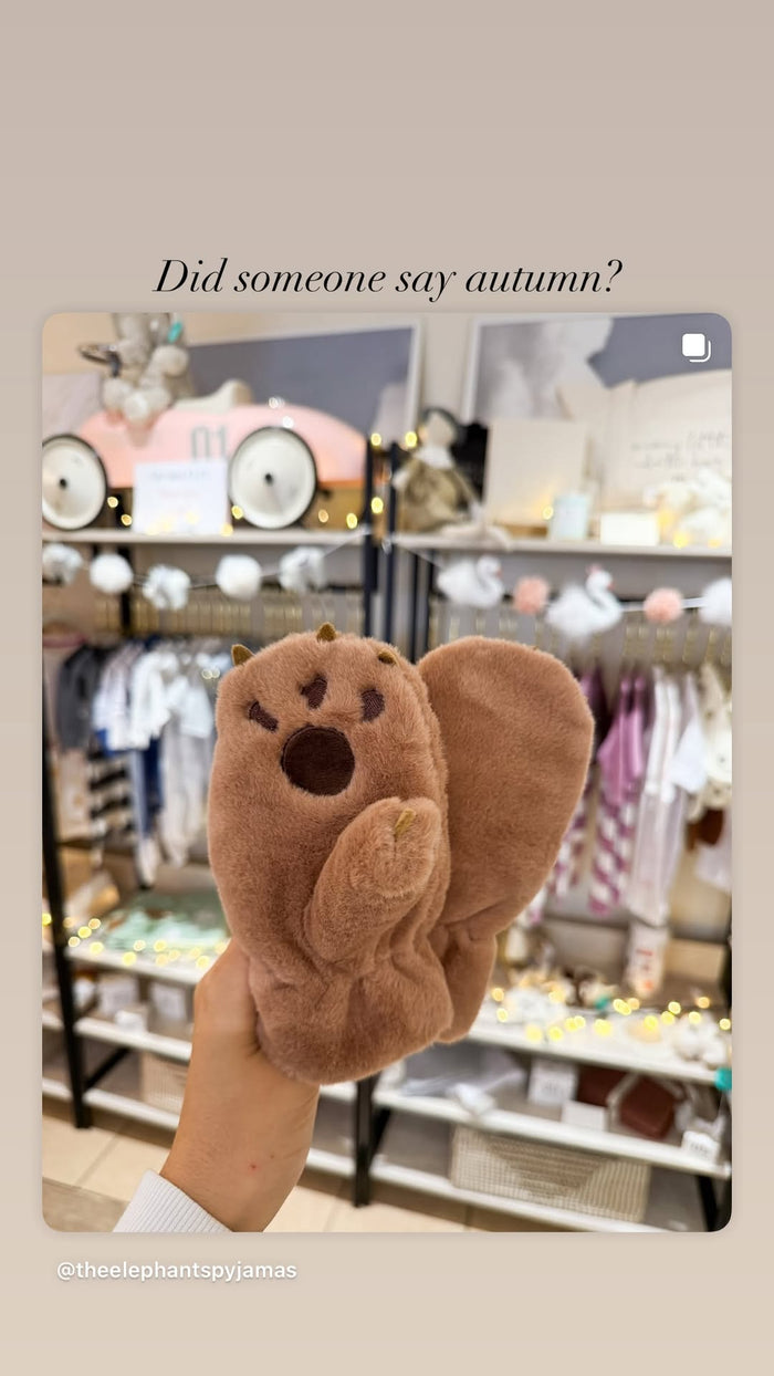 Brown Faux Fur Bear Mittens