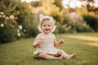 Gingham and Plain Romper With Matching Tie Headband