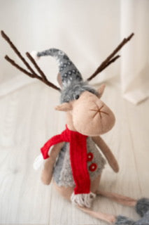 Festive Reindeer with Grey Jacket and Hat