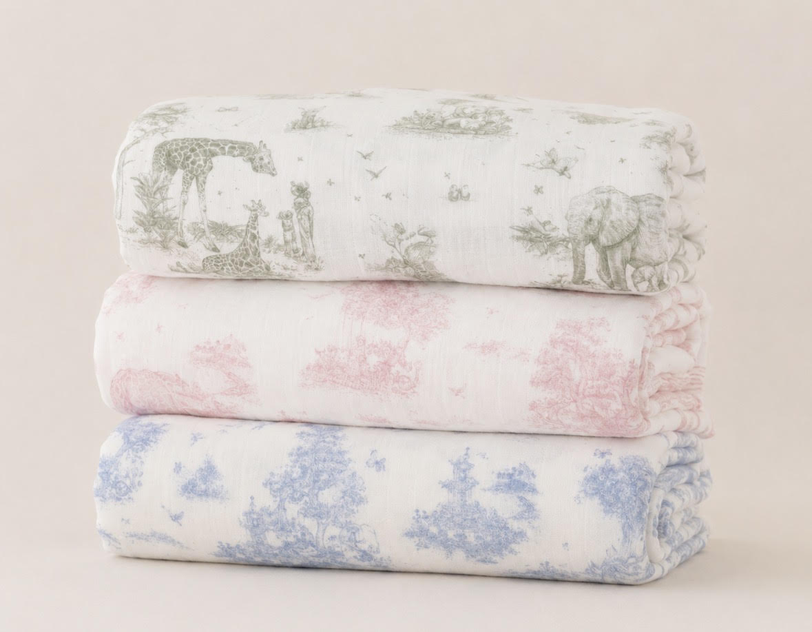 Gilded Bird Toile Bamboo Baby Blanket