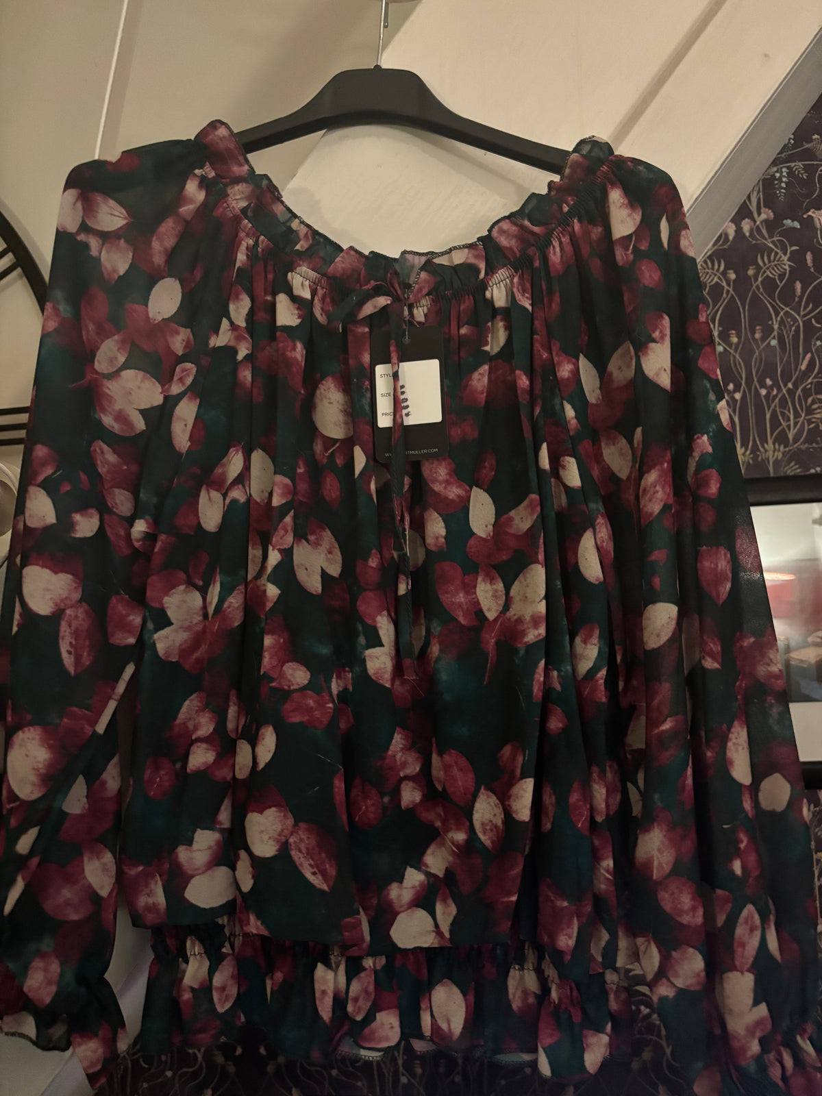Abstract Floral Ruffle Bardot Blouse