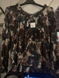 Abstract Floral Ruffle Bardot Blouse