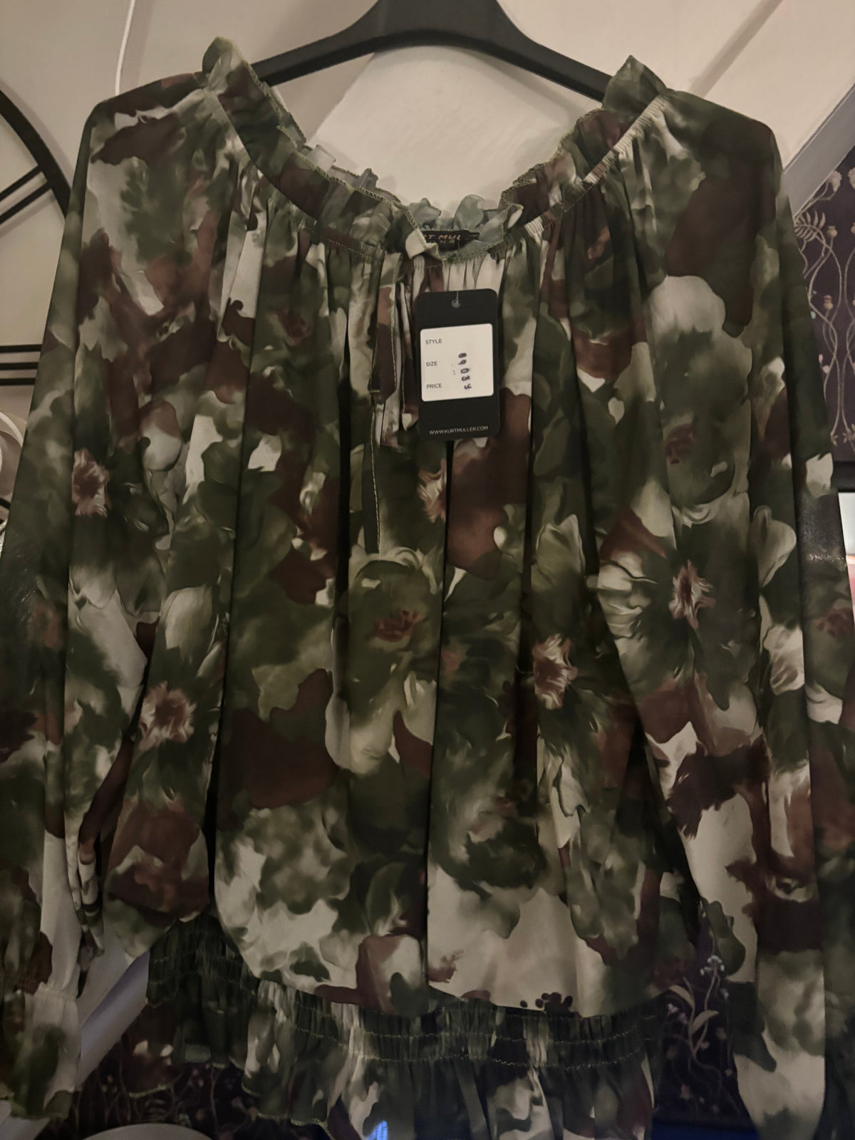 Abstract Floral Ruffle Bardot Blouse