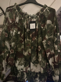 Abstract Floral Ruffle Bardot Blouse