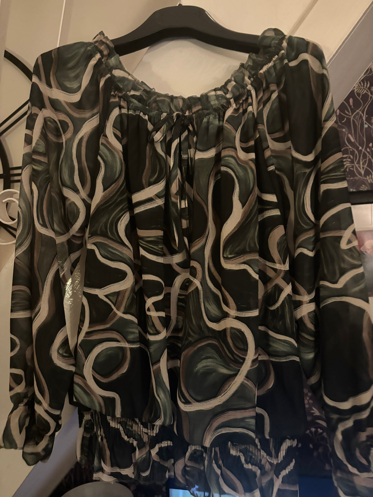 Abstract Floral Ruffle Bardot Blouse