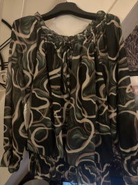 Abstract Floral Ruffle Bardot Blouse