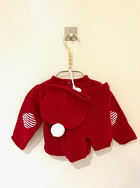 Red 3 Piece Knit Set with White Star Detail and Matching Red Bobble Hat with White Pom-Pom