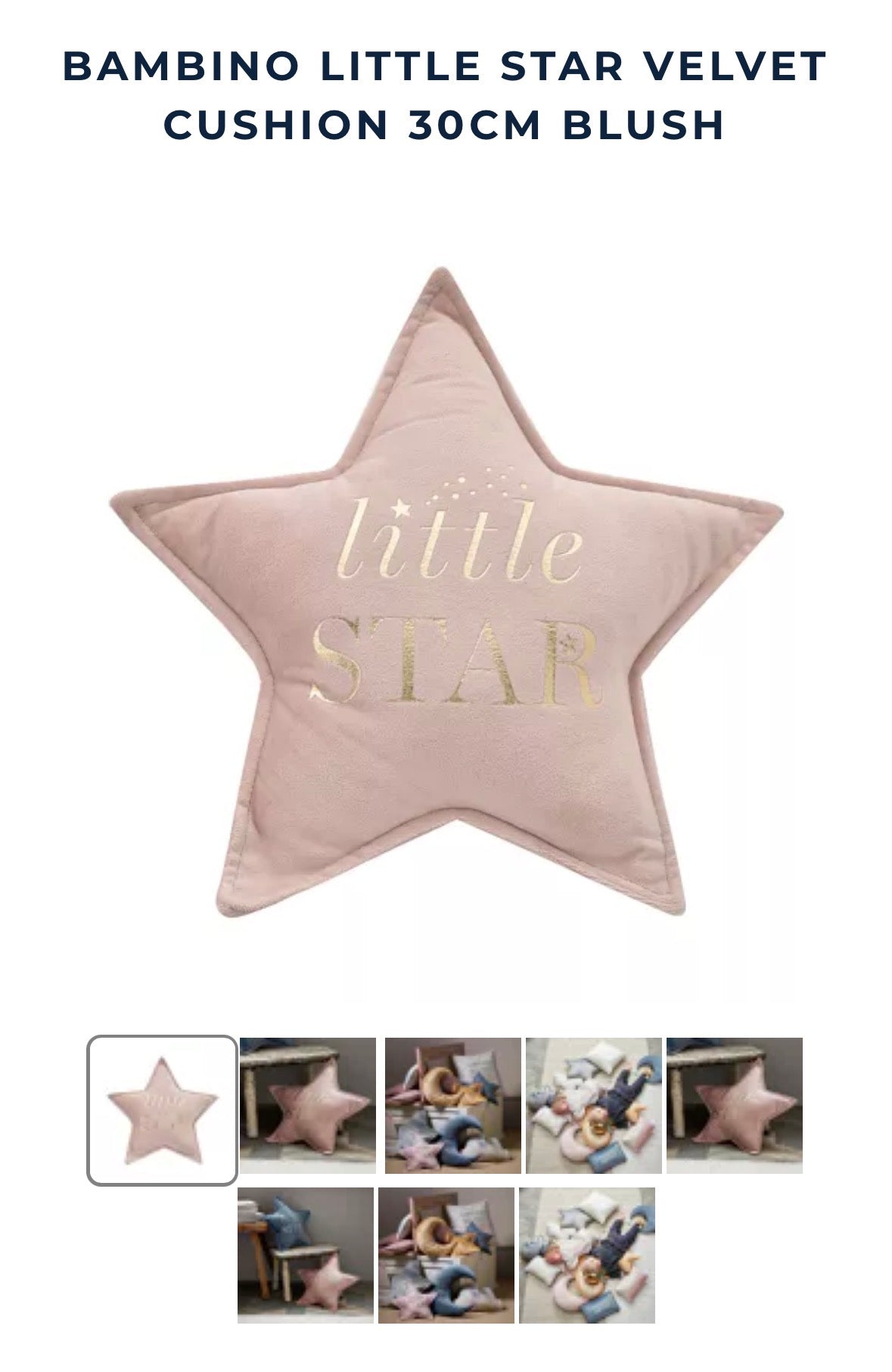 Bambino Little Star Velvet Cushion - 30cm