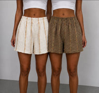 Embellished Linen Blend Frayed Hem Shorts
