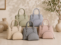 Soft Check Print Silver Toned 3 Compartment 2 in 1 Bag-Y883