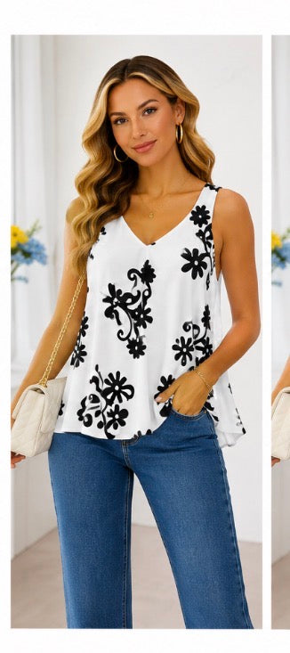 Baroque Print Sleeveless Swing Top