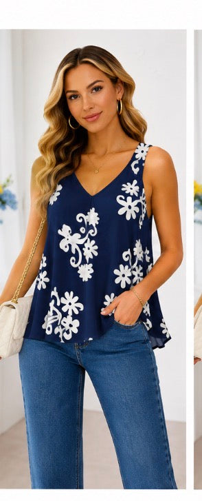 Baroque Print Sleeveless Swing Top