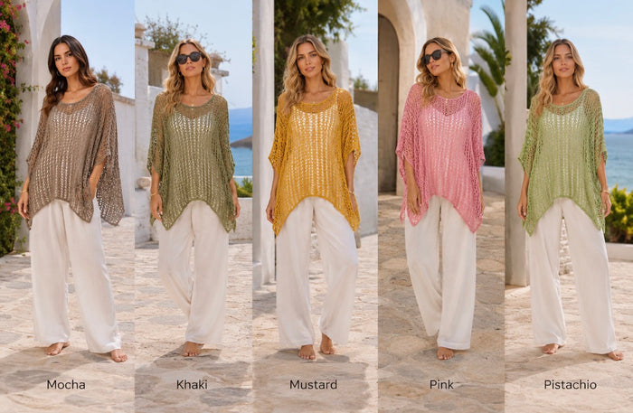 Italian Cotton Mesh Knit Top – Lightweight Beach Cover-Up | Oversized Summer Layering UK