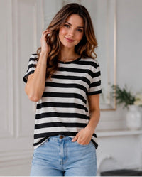 Metallic Gold Trim Stripe T-Shirt