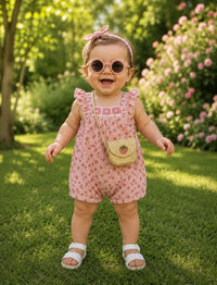 Three Piece Strawberry Romper, Sunglasses & Straw Bag