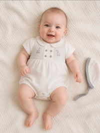 Smocked Baby Romper with Hat - Giraffe