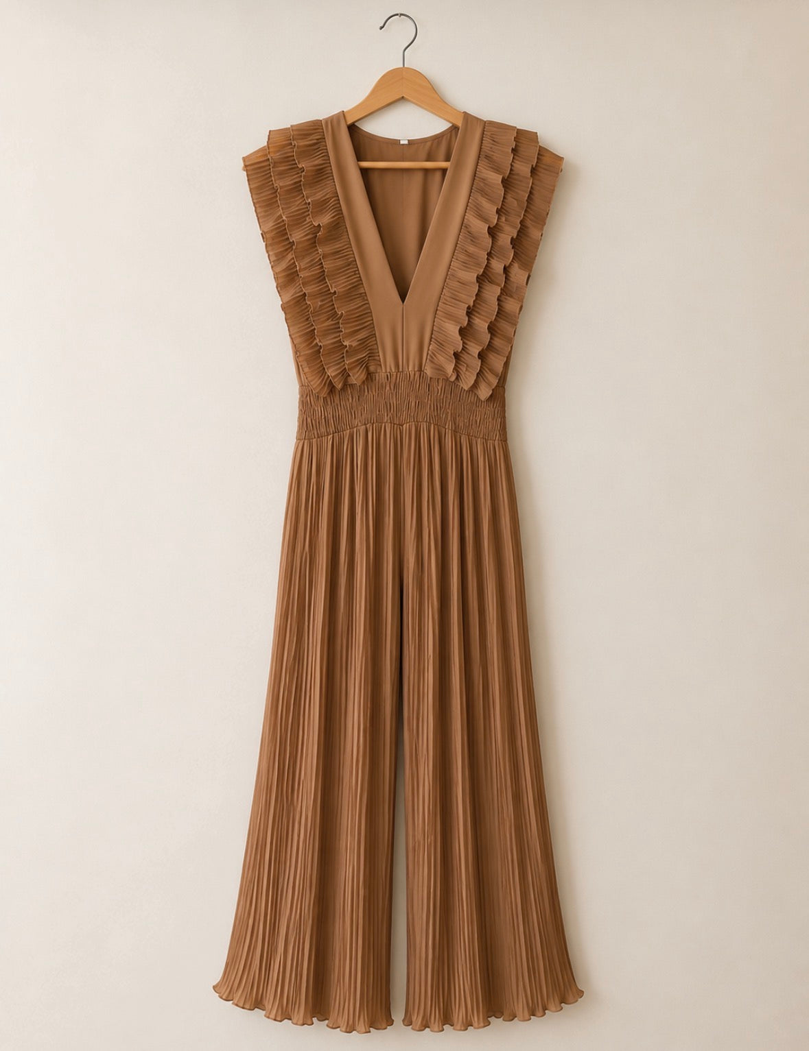 KM Frill Sleeve Double V Pleated Jumpsuit